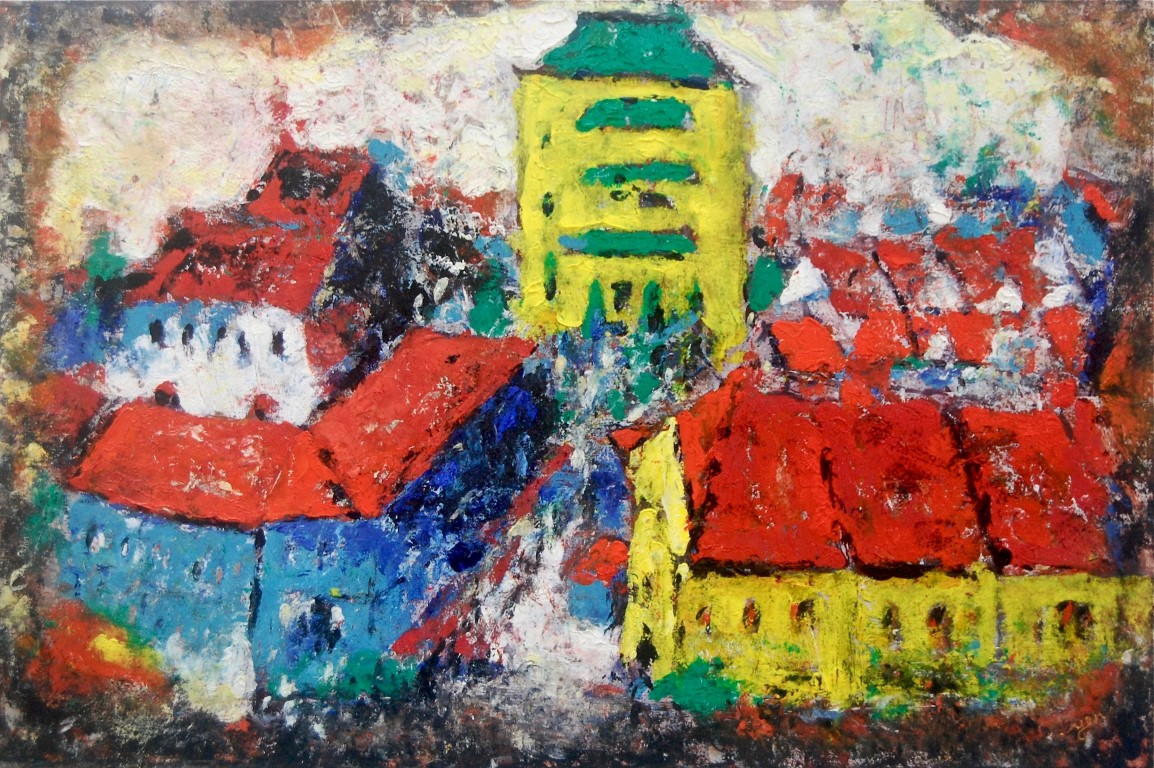Singapore painting, joochiat, colorful,abstract expressionism, contemporary art, urban landscape,cityscape,Singapore artist,oil painting